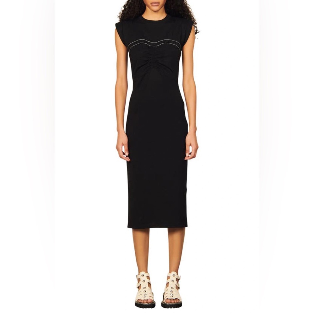 SANDRO
Kiera Sleeveless Gathered Organic Cotton Dress In Black